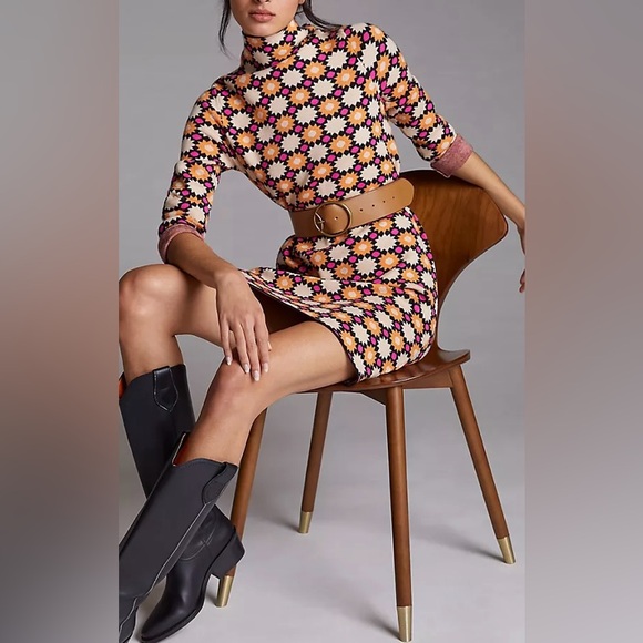 Maeve by Anthropologie Daisy-Grid sweater Mini  dress  in Pink, Yellow and Black - Picture 2 of 10